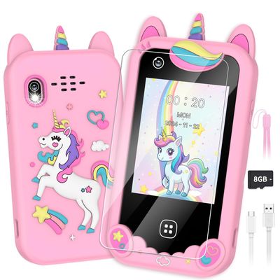 Kids Smart Phone for Girls Ages 3-8, Toy Cell Phone for Kids, Christmas Birthday Gifts for Girls, Toddler Learning Play Toy Phone with Touchscreen, Dual Camera, Game, Music, Story, 8GB SD Card