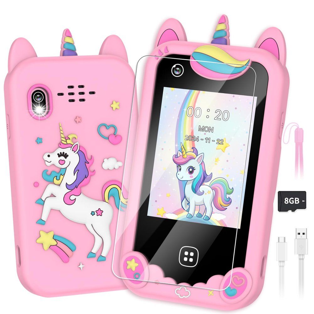 Kids Smart Phone for Girls Ages 3-8, Toy Cell Phone for Kids, Christmas Birthday Gifts for Girls, Toddler Learning Play Toy Phone with Touchscreen, Dual Camera, Game, Music, Story, 8GB SD Card