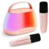 Portable Bluetooth Mini Karaoke Machine with 2 Wireless Microphone & LED Lights, Mini Karaoke Speaker for Kids & Adults, Birthday for Girls Boys Ages 3-12, Pink