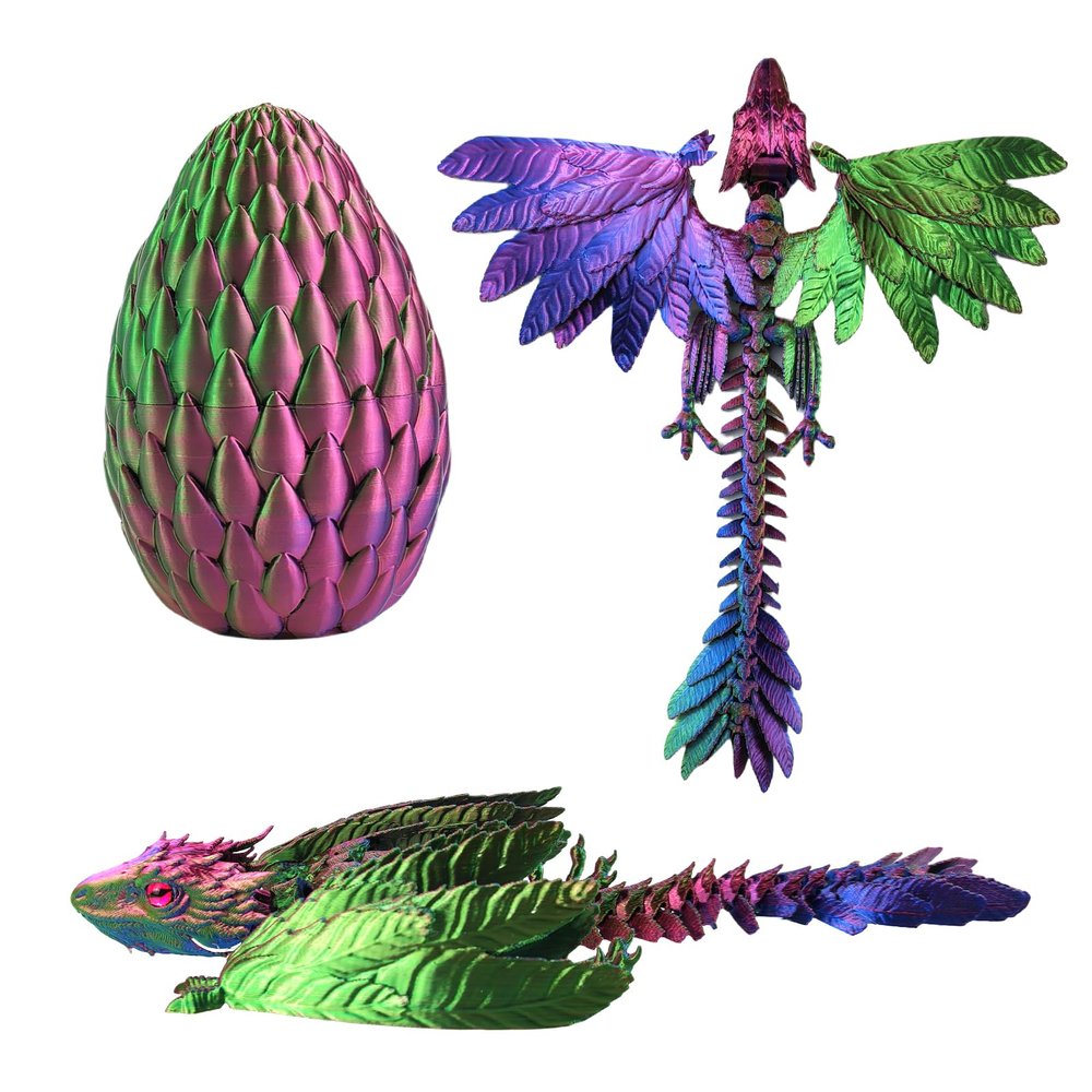 QOUXZ Dynamic 3D Printed Dragon Eggs with Dragon InsideWings Movable Feathered Wyvern,Full Articulated Crystal Flying Fidget Archaeoptera Animals Toy