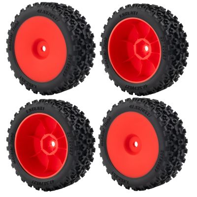 1/18 RC Car 4PCS Wheel Rims Tires Upgrades for 1/18 ARRMA Typhon Grom (Red)