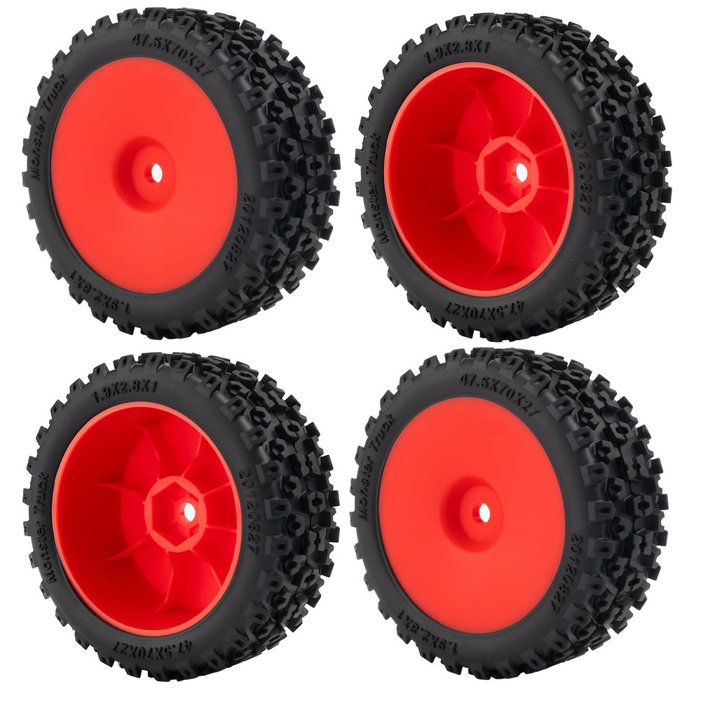 1/18 RC Car 4PCS Wheel Rims Tires Upgrades for 1/18 ARRMA Typhon Grom (Red)
