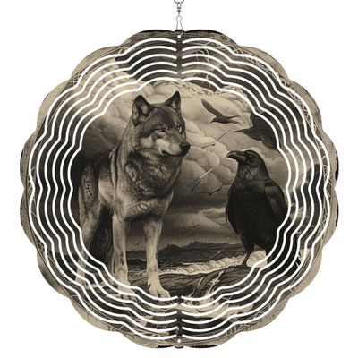 HYPESTYLE Wolf Wind Spinner Decorations Gifts for Women, 3D Hanging Wind Spinners for Outdoor & Indoor Decor, 12 Inch Metal Wind Spinner for Garden Yard Home