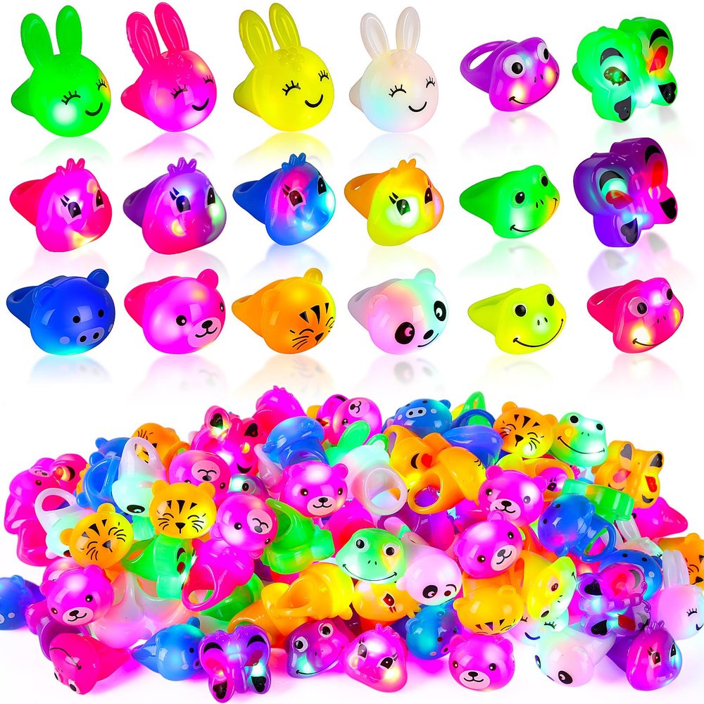 Leyndo 150 Pcs LED Light up Rings Party Favors Glow in the Dark, Animal Glow Rubber Rings Jelly LED Finger Lights for Kids Birthday Valentine's Day Goodie Bags Concert Shows Party Supplies(Animal)