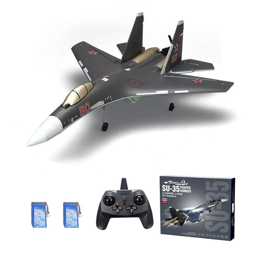 XMFHANG 4CH RC Jet Fighter, Su35 RC Plane for Beginners, 2.4Ghz Remote Control Airplane for Adults, Fighter Warplane with 6 Axis Gyro Stabilizer, 3D/6G Fly Mode, 2 Batteries, Easy to Fly