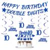 10th Birthday Decorations Boys Banner - 9 Pcs Blue Banners Swirls Cake Topper Happy Birthday Double Digits Party Supplies for 10 Year Old Bday Party Cheers To Ten Party Sign Decor view 1