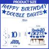 10th Birthday Decorations Boys Banner - 9 Pcs Blue Banners Swirls Cake Topper Happy Birthday Double Digits Party Supplies for 10 Year Old Bday Party Cheers To Ten Party Sign Decor view 3