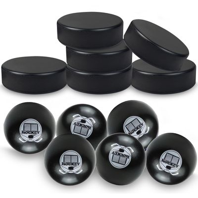 APUXXJUPA 12 Black Soft Foam Hockey Balls, High-Visibility Low-Bounce Stress Balls Knee Hockey Pucks for Kids Indoor Practice Adult Floor Game, 2 Types