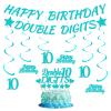 10th Birthday Decorations Banner Girls - 9 Pcs Teal Blue Banners Swirls Cake Topper Happy Birthday Double Digits Party Supplies For 10 Year Old Bday Party Cheers To Ten Party Sign Decor view 1