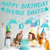 10th Birthday Decorations Banner Girls - 9 Pcs Teal Blue Banners Swirls Cake Topper Happy Birthday Double Digits Party Supplies For 10 Year Old Bday Party Cheers To Ten Party Sign Decor view 4