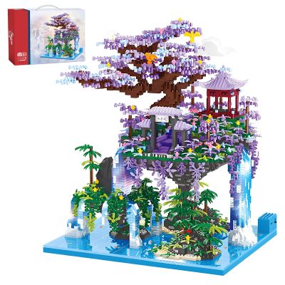 APENGBAOL Big Bonsai Cherry Blossom Tree Building Blocks Set,Chinese Architecture Micro Blocks Sets with LED Lights,4574PCS Tree House Building Kit with Box for Adults