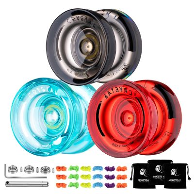 MAGICYOYO 3 Pack Yoyo K2 Crystal: Responsive for Kids Beginners, Dual Function with Replacement Unresponsive Bearings Kit (for Advanced Players). Includes 18 Strings + 3 Bags (Black + Green + Red)