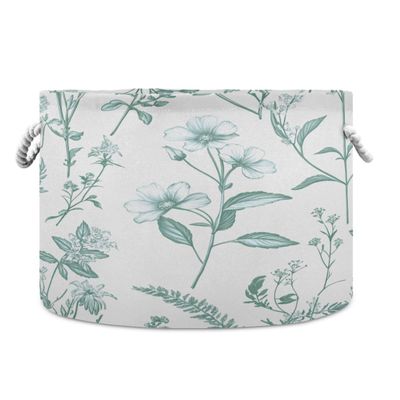 Takiito Vintage Herbs Wildflowers Storage Basket for Organizing, Fabric Collapsible Basket with Cotton Rope Handle for Bathroom Laundry Nursery