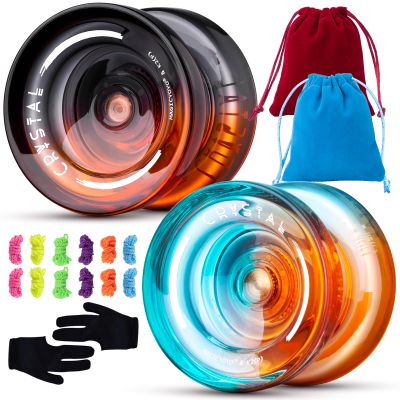 MAGICYOYO K2 Responsive Yoyo for Kids 8-12 , Professional Finger Spin Yoyo for Adualts, Beginners Yo-Yo with 2 Yo yo Gloves, 2 Bags12 Yo yo Strings (Crystal Black Orange + Blue Orange)