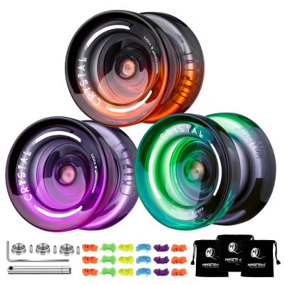 MAGICYOYO 3 Pack Yoyo K2 Crystal: Responsive for Kids, Dual Function with Replacement Unresponsive Bearings (Advanced). 18 Strings + 3 Bags (Black Orange/Purple/Green)
