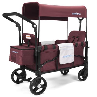 MOMFANN Stroller Wagon for 2 Kids, Baby Wagon Stroller with Adjustable Handle for Infants and Toddlers with Canopy & Organizer, Foldable and Convenient for Storage, Purple