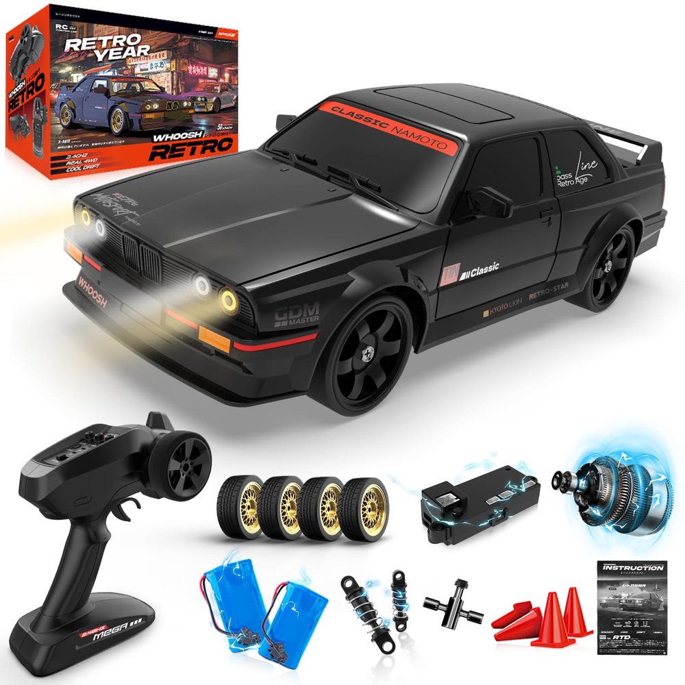 1/16 Fast RC Cars for Adults, RC Drift Car with ESP Gyro, 50KM/H High-Speed 4WD, Full Proportional Control, LED Light, 2 Rechargeable Batteries, RTR Drifting for Adults, Gift for Boys Kids and Girls