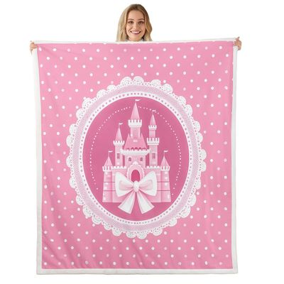 jejeloiu Girls Princess Fleece Throw Blanket Baby 30"x40" Cartoon Castle Pink Bownot Polka Dots Sherpa Blanket Plush Fuzzy for Kids Boys Dreamy Fairy Tale for Bed Couch Chair Living Room Room Decor