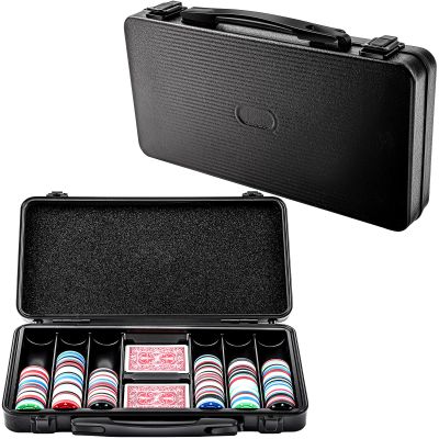 Chunful 300 Pcs Capacity Poker Chip Case 15.8 x 7.9 x 2.4 Inch Empty Poker Chips Holder Black Storage Carrying Case with Full Protection