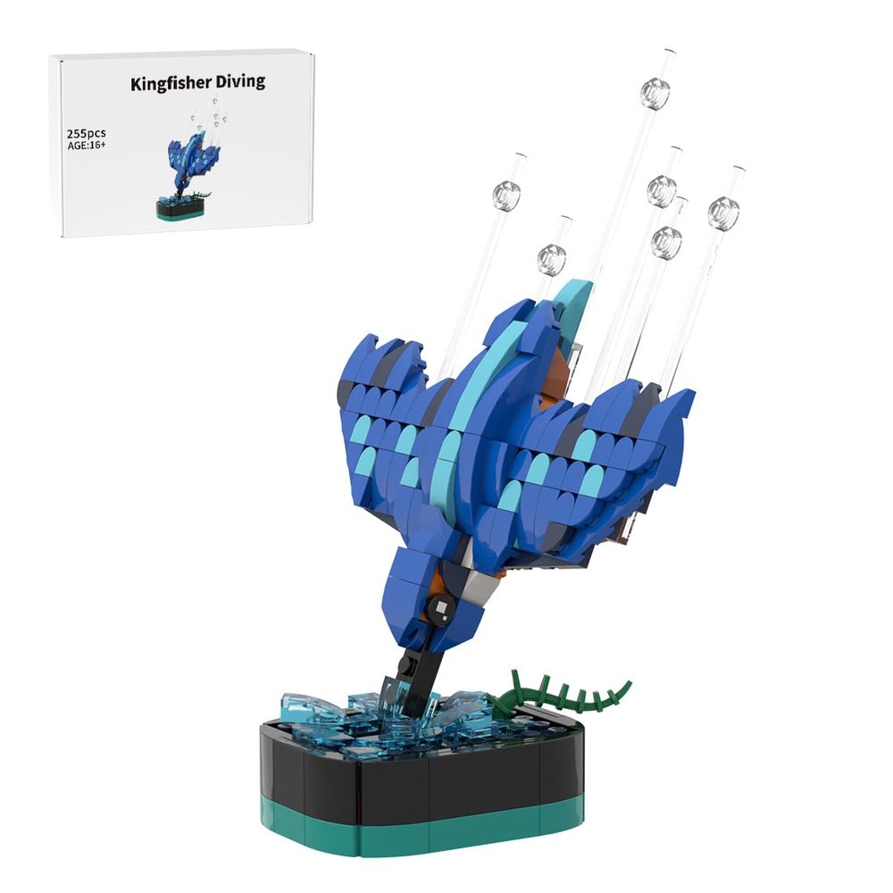 Aetheria Animals Building Set MOC Bird for Adults, Creative Kingfisher Diving Ornament Model for Adult, Build Your Animal Buildings - 255 Pieces