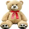 Anico 36" Tall (3 Feet) Plush Bear with Custom Red Ribbon Embroidered Paws and Smiling Face view 1
