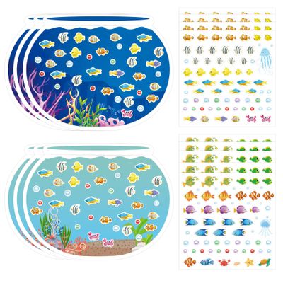 100 Days of School Stickers 40pcs Make Own Ocean Animals Stickers with Cardboard World Under The Sea Fish Tank Scene Sticker for Classroom Activity Party Supplies