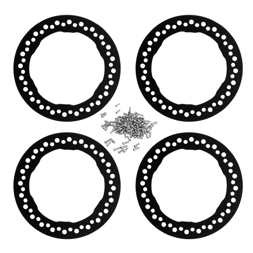 4pcs 1.9 Inch Wheel Outer Beadlock Rings Aluminum Alloy Replacement Wheel Beadlock Rings 1/10 RC Car Axial SCX10 90046 RC Car (Black)