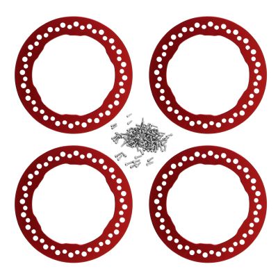 4pcs 1.9 Inch Wheel Outer Beadlock Rings Aluminum Alloy Replacement Wheel Beadlock Rings 1/10 RC Car Axial SCX10 90046 RC Car (Red)