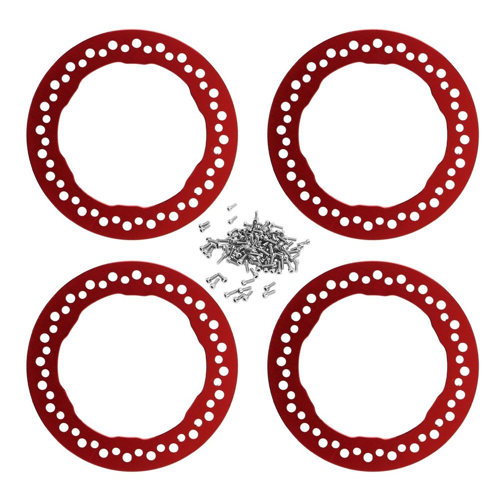 4pcs 1.9 Inch Wheel Outer Beadlock Rings Aluminum Alloy Replacement Wheel Beadlock Rings 1/10 RC Car Axial SCX10 90046 RC Car (Red)
