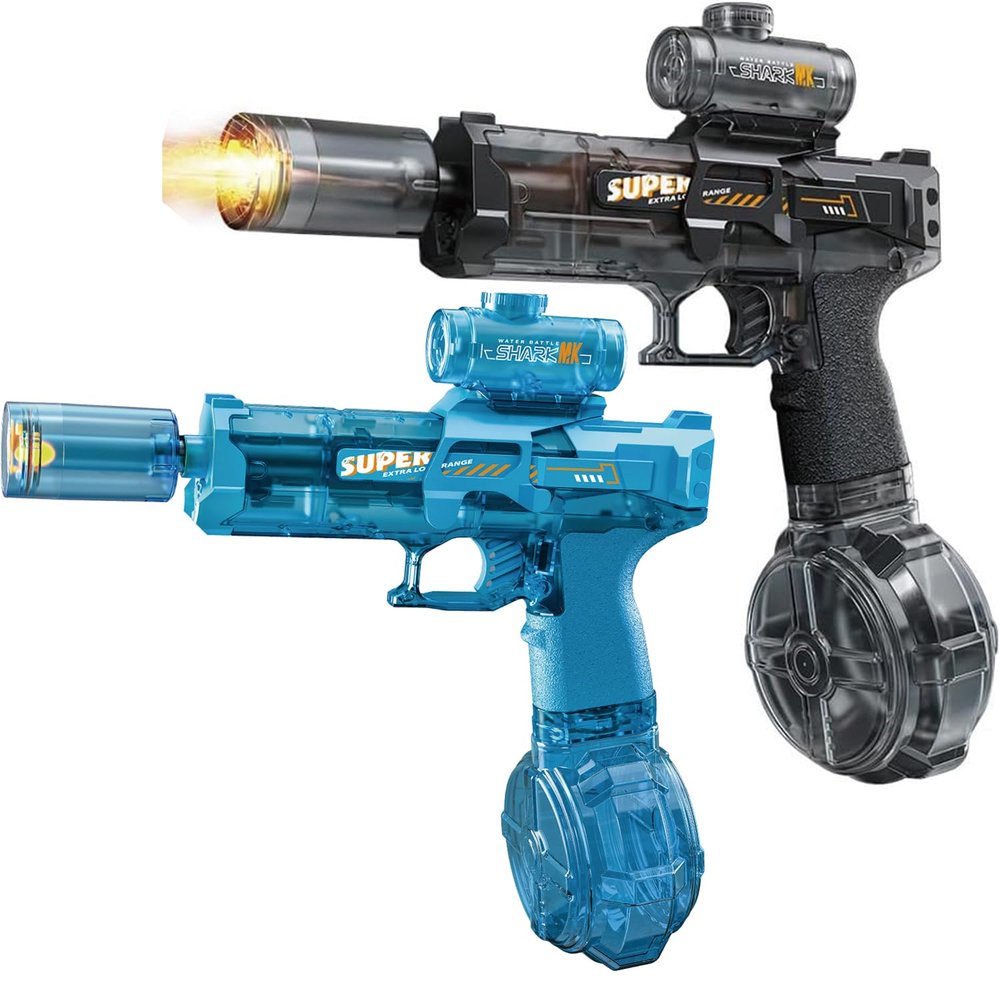 2Pcs Electric Water Gun for Adults Water Gun Electric for Kid with Muzzle Flash Spray Gun Toys Capacity Range Up to 32 FT Beach Toys for Summer Outdoor Pool - Blue Black