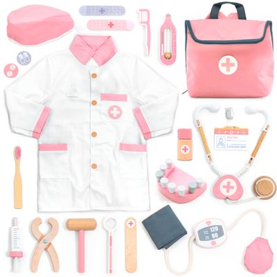 UMU Wooden Doctor Kit for Kids Doctor & Dentist Play Set for Toddlers with Dr Coat, Stethoscope, Tooth Model & More Dress Up & Pretend Play Medical Toy for Girls Ages 3 4 5 6
