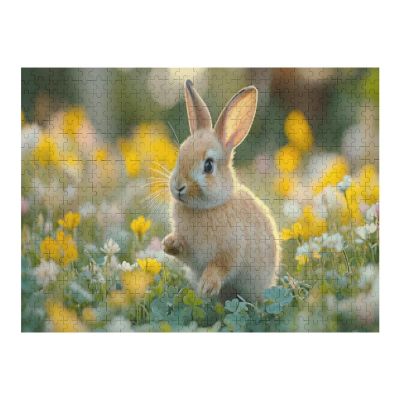 Jigsaw Puzzles for Adults 500 Piece Cute Bunny in A Field of Yellow Flowers Puzzle Birthday Party Gag Gift Home Decor