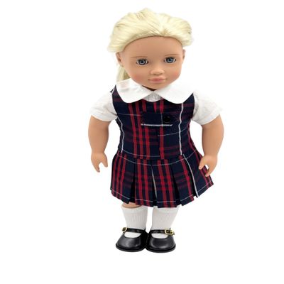 18 inch Doll Outfit-School Plaid Jumper Include Blouse and Hair Accessory/Add on Option: Sock and Shoe (Doll is not Included) (Zip Jumper,Sock,Matte Black Shoe, Plaid 36)