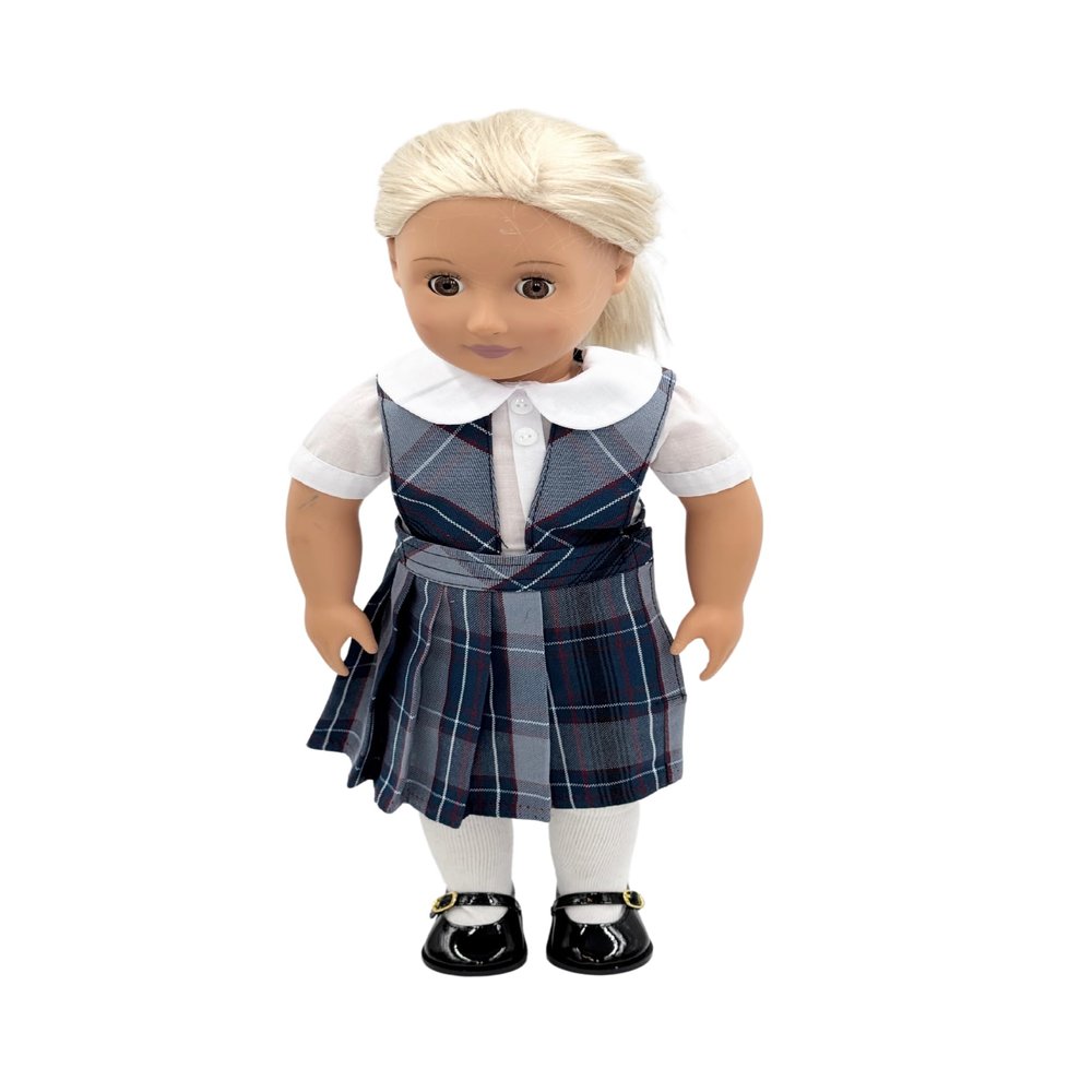 18 inch Doll Outfit-School Plaid Jumper Include Blouse and Hair Accessory/Add on Option: Sock and Shoe (Doll is not Included) (Split Jumper,Sock,Shiny Black Shoe, Plaid 82)