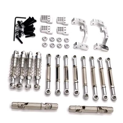 for Feiyu for FY003-5A for WPL for C14 C24 1/16 Metal Upgrade Parts Tie Rods Drive Shafts Shock Absorbers RC Car Parts(Silver)