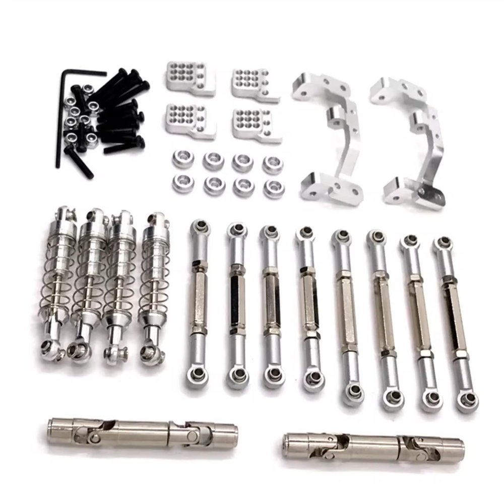 for Feiyu for FY003-5A for WPL for C14 C24 1/16 Metal Upgrade Parts Tie Rods Drive Shafts Shock Absorbers RC Car Parts(Silver)