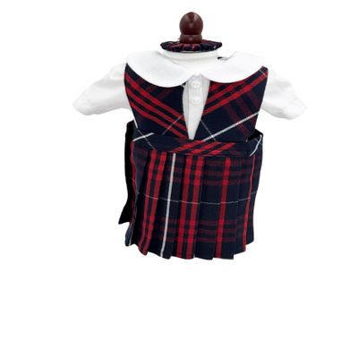 18 inch Doll Outfit-School Plaid Jumper Include Blouse and Hair Accessory/Add on Option: Sock and Shoe (Doll is not Included) (Split Jumper Only, Plaid 36)