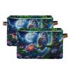 Maunzc Beautiful Singing Owl Storage Bins Collapsible Storage Basket with Metal Frame, Fabric Shelves Bins Closet Baskets with Handles, 2-Pack view 1