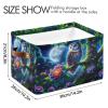 Maunzc Beautiful Singing Owl Storage Bins Collapsible Storage Basket with Metal Frame, Fabric Shelves Bins Closet Baskets with Handles, 2-Pack view 3