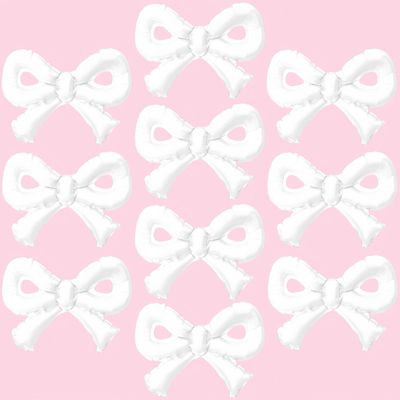 10Pcs Mini Gray-White Bow Balloon/Elegant Pearl Gray Foil Balloon/Wedding, Baby Shower,White Birthday Party Decor/Perfect for Christenings, Minimalist Birthdays,Classy Celebrations