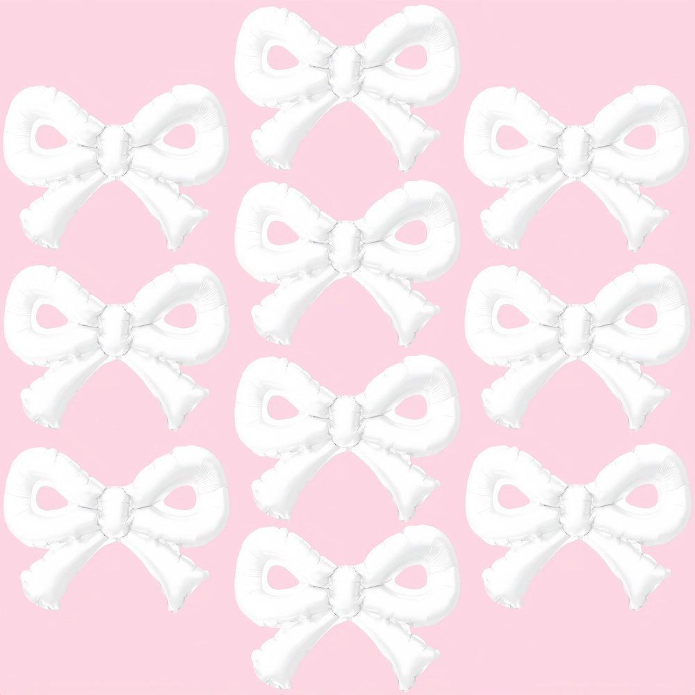 10Pcs Mini Gray-White Bow Balloon/Elegant Pearl Gray Foil Balloon/Wedding, Baby Shower,White Birthday Party Decor/Perfect for Christenings, Minimalist Birthdays,Classy Celebrations