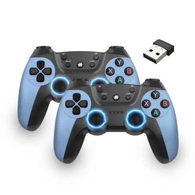 HKOORLAMULS 2.4G Wireless Dual Gamepad with 9 Color Variants - Compatible with PC, Android TV, and Windows Systems (BLUE)