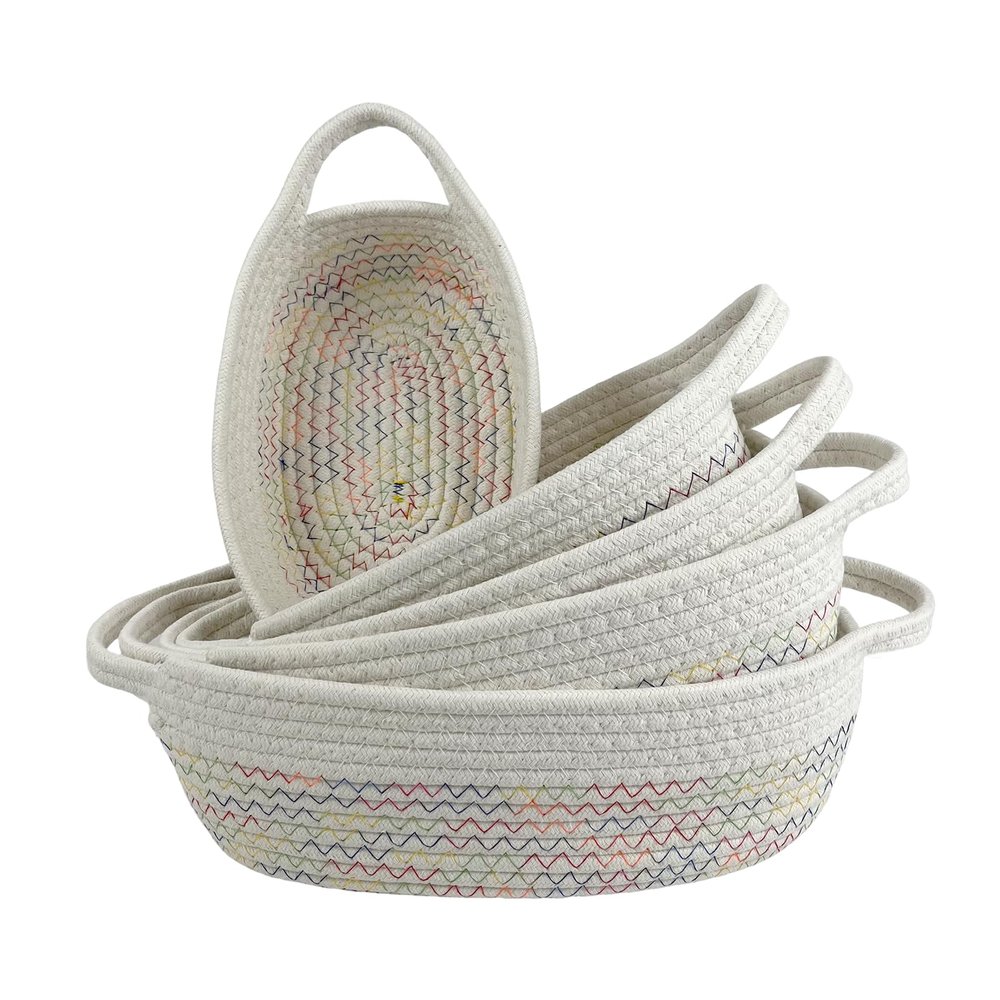 5-Piece Woven Rope Storage Basket Set - Sturdy Cotton Organizer Bins for Shelves, Pantry, Bathroom, Nursery & Bedroom Decor (MUTIL)