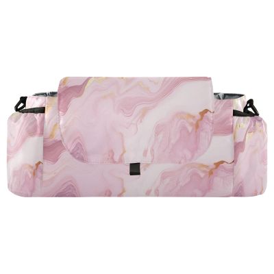 Bulletgxll Gold Marble Baby Stroller Organizer Universal Stroller Caddy Accessories Bag with Cup Holder and Detachable Shoulder Strap