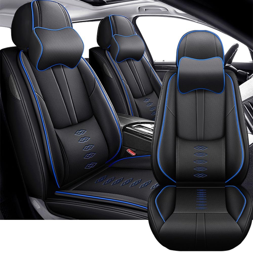 2 Front Car Seat Covers for Chevrolet HHR 2006-2011 Waterproof Seat Covers with Lumbar Support Nappa Leather Anti-Slip Car Seat Cover for Chevrolet HHRBlack&Blue-Deluxe