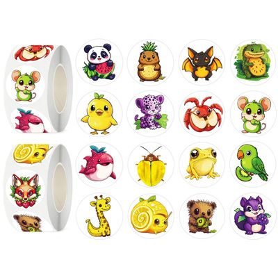 UVUXO 600 Pcs Funny Animals Stickers for Kids- 1.5 Inch Round Sticker Roll 16 Tyles Cute Animals Kindergarten Stickers Teacher Sticker for Kids Birthday Party School Reward Giveaways