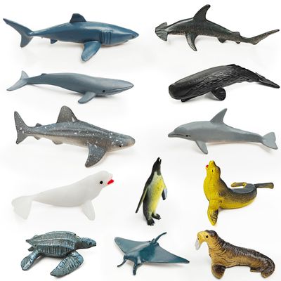 12 Marine Animal Figurines for Kids, Plastic Animal Toys Tiny Portable Sea Creature Figures Playset Montessori Toy Educational Game for Homeschool Preschool Toddler Kids