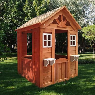 Kids Playhouse, Outdoor Cottage Playset, Wooden Kids Playhouse with 2 Windows and Flowerpot Holder, 42" Lx46 Wx55 H