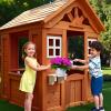 Kids Playhouse, Outdoor Cottage Playset, Wooden Kids Playhouse with 2 Windows and Flowerpot Holder, 42" Lx46 Wx55 H view 2