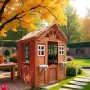 Kids Playhouse, Outdoor Cottage Playset, Wooden Kids Playhouse with 2 Windows and Flowerpot Holder, 42" Lx46 Wx55 H view 4